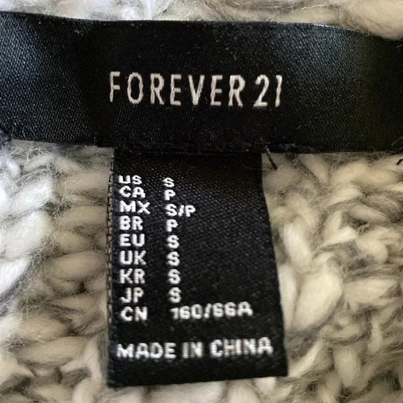 FOREVER 21 chunky knit long sleeve wide collar wrap sweater gray white size S - Picture 5 of 9